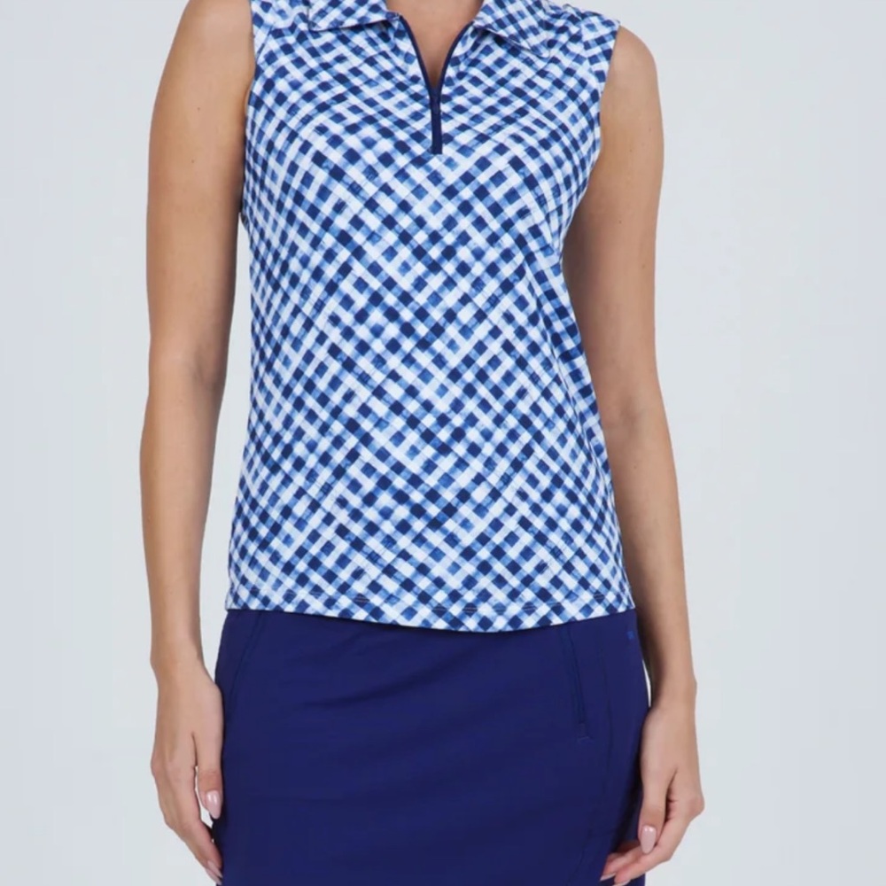 IBKUL Gingham Sleeveless Polo